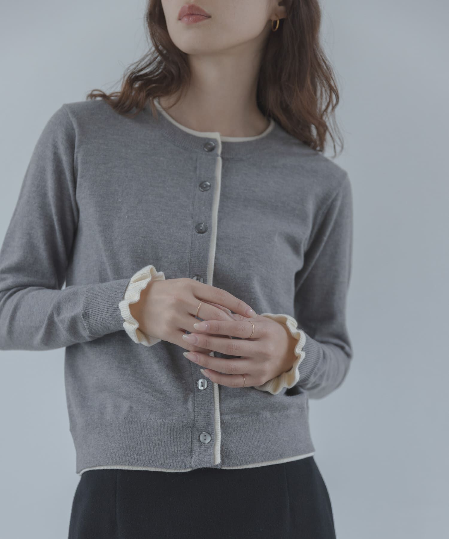 Sonny Label 「配色フリルニットカーディガン」|カーディガン|グレー