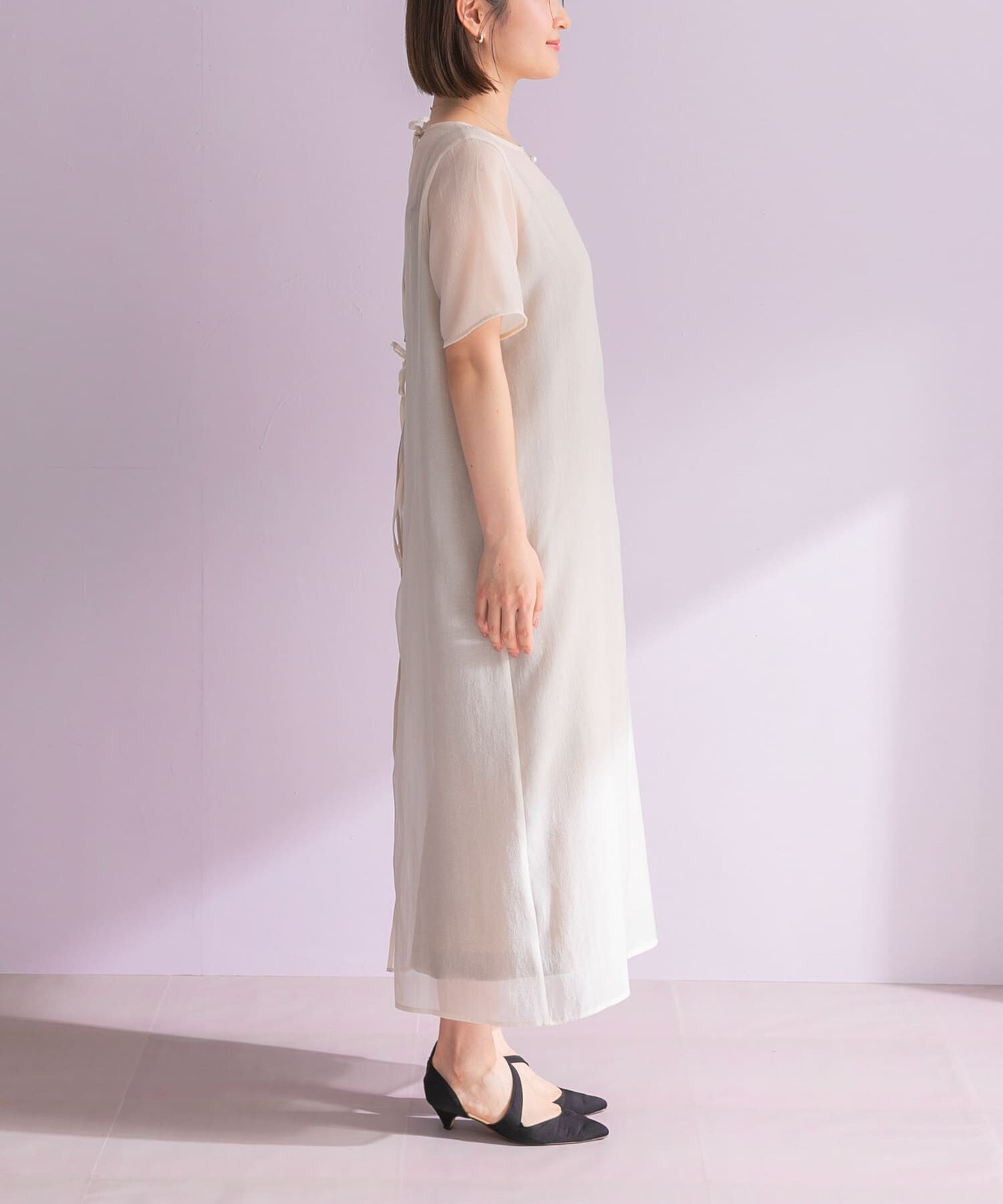 URBAN RESEARCH ROSSO「ハーフスリーブオーガンジーバックオープンドレス」|ワンピース|