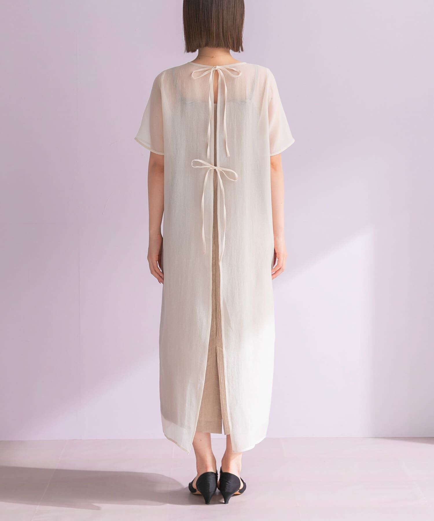 URBAN RESEARCH ROSSO「ハーフスリーブオーガンジーバックオープンドレス」|ワンピース|