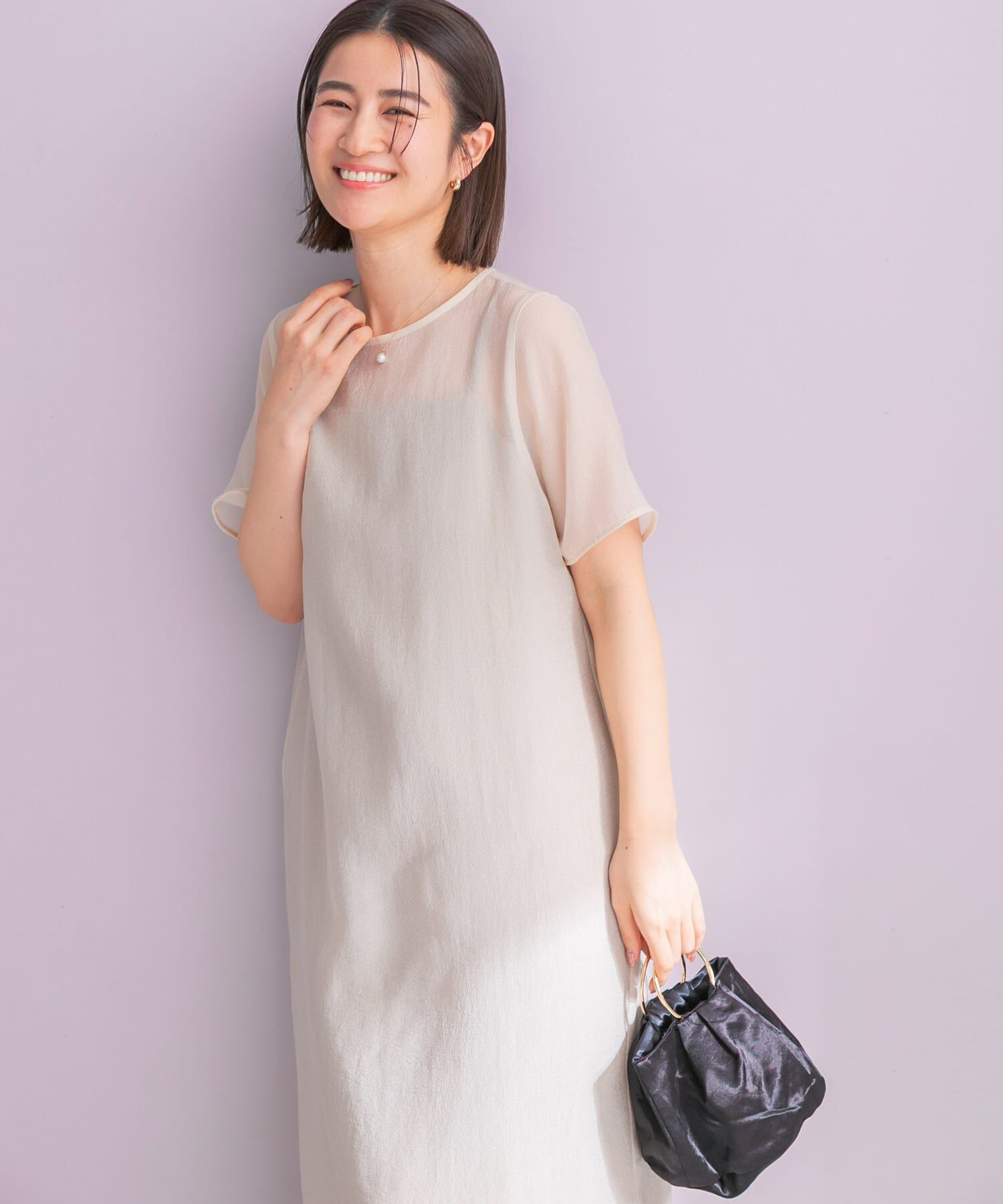 URBAN RESEARCH ROSSO「ハーフスリーブオーガンジーバックオープンドレス」|ワンピース|