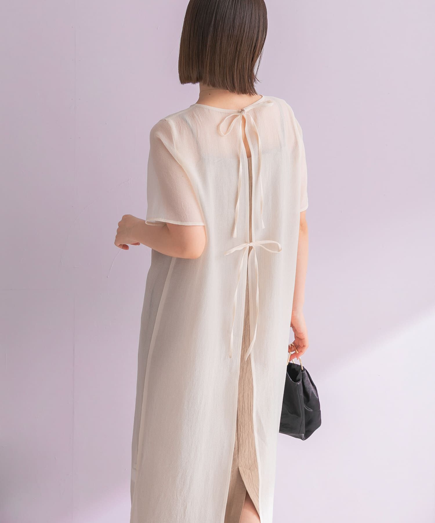 URBAN RESEARCH ROSSO「ハーフスリーブオーガンジーバックオープンドレス」|ワンピース|