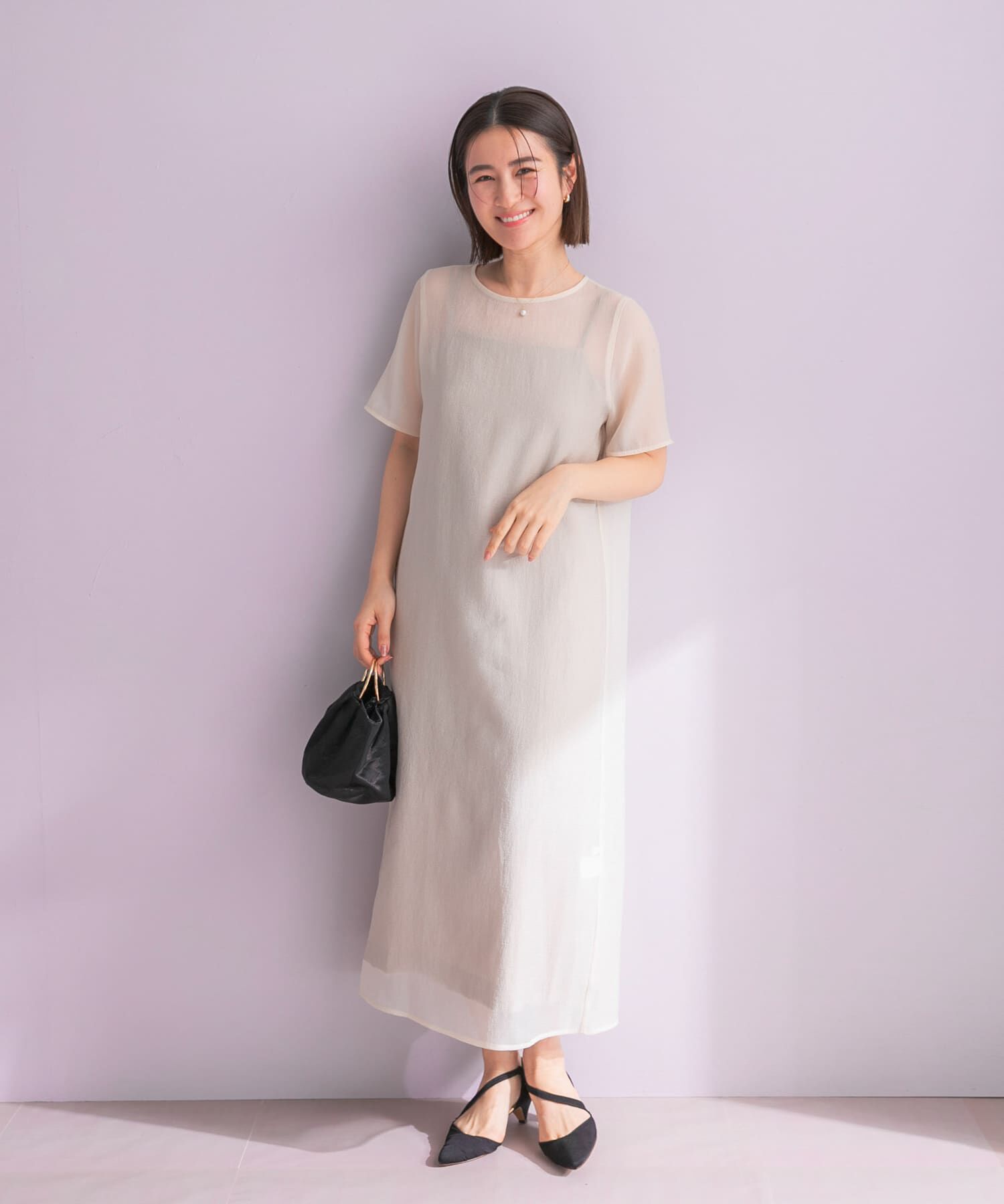 URBAN RESEARCH ROSSO「ハーフスリーブオーガンジーバックオープンドレス」|ワンピース|