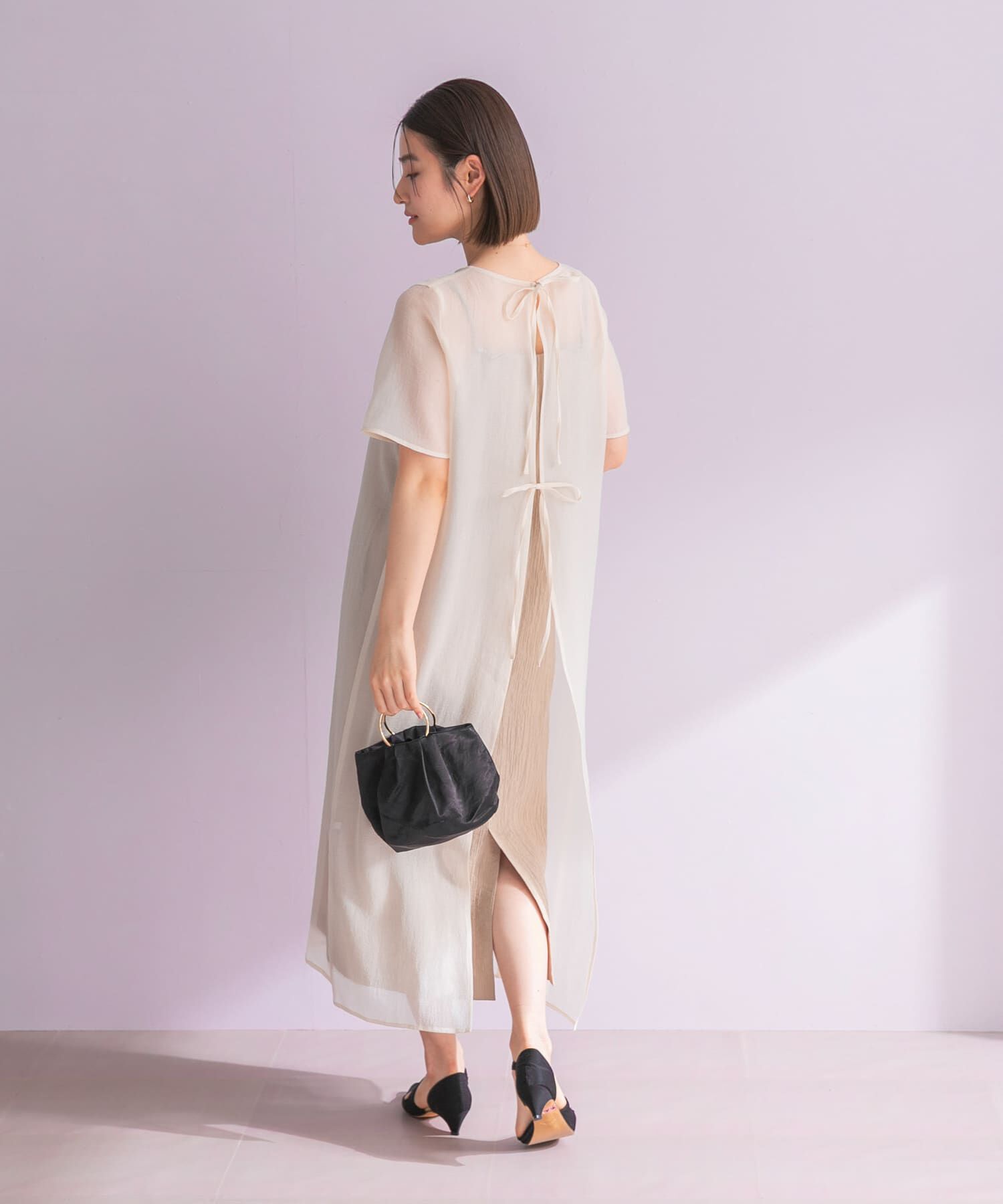 URBAN RESEARCH ROSSO「ハーフスリーブオーガンジーバックオープンドレス」|ワンピース|