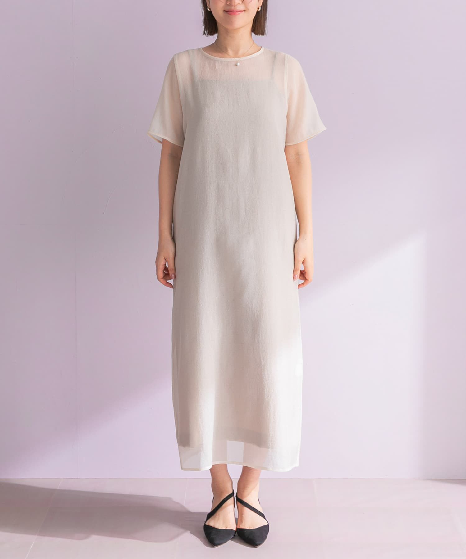 URBAN RESEARCH ROSSO「ハーフスリーブオーガンジーバックオープンドレス」|ワンピース|