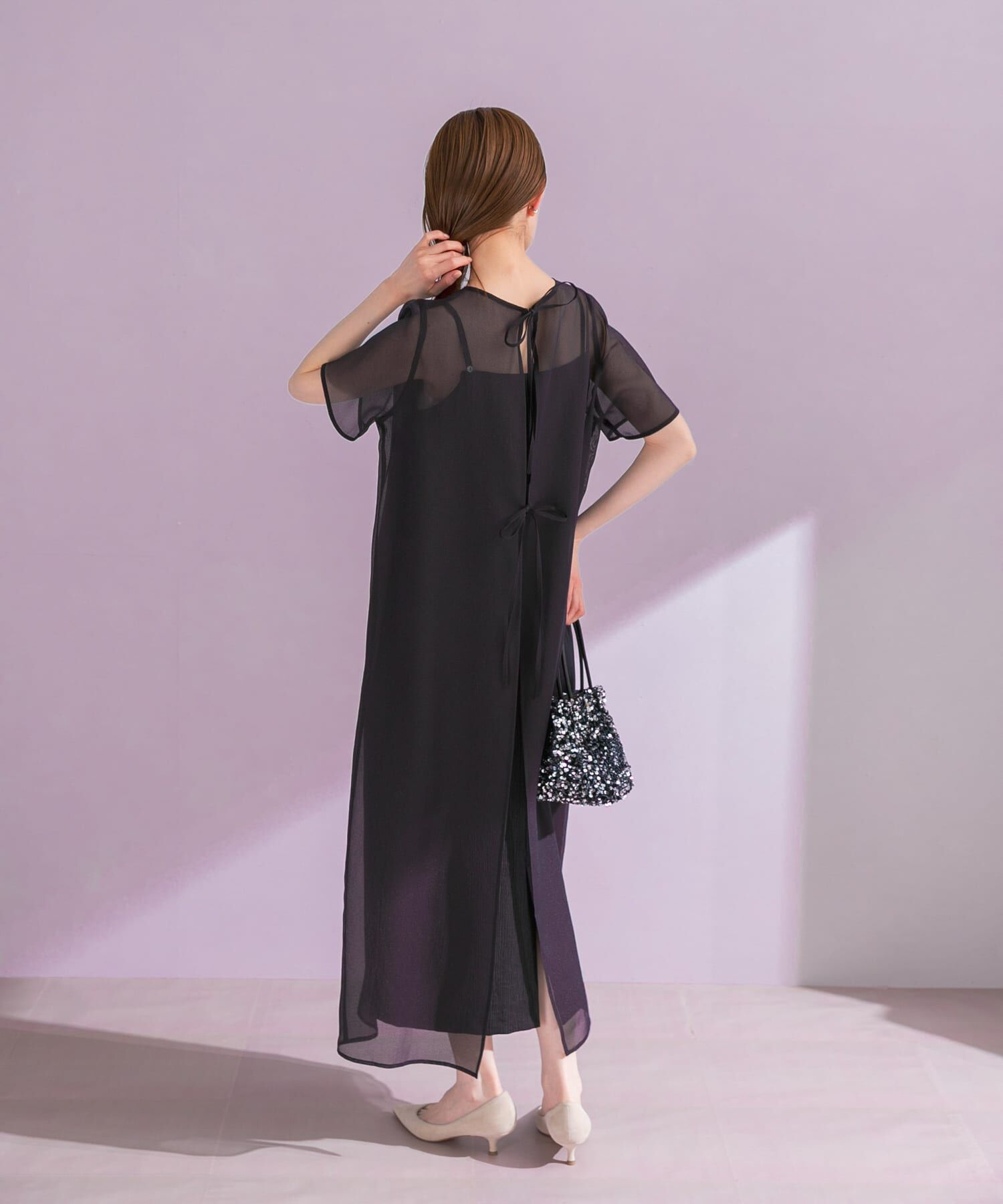 URBAN RESEARCH ROSSO「ハーフスリーブオーガンジーバックオープンドレス」|ワンピース|