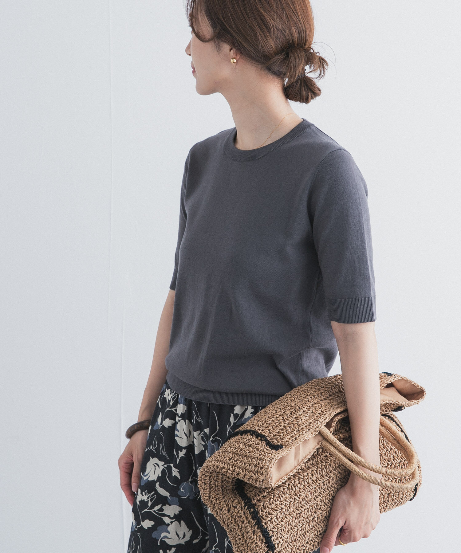 URBAN RESEARCH DOORS「『UR TECH ひやサラクール』コットンハーフスリーブKNIT」|ニット・セーター|チャコールグレー