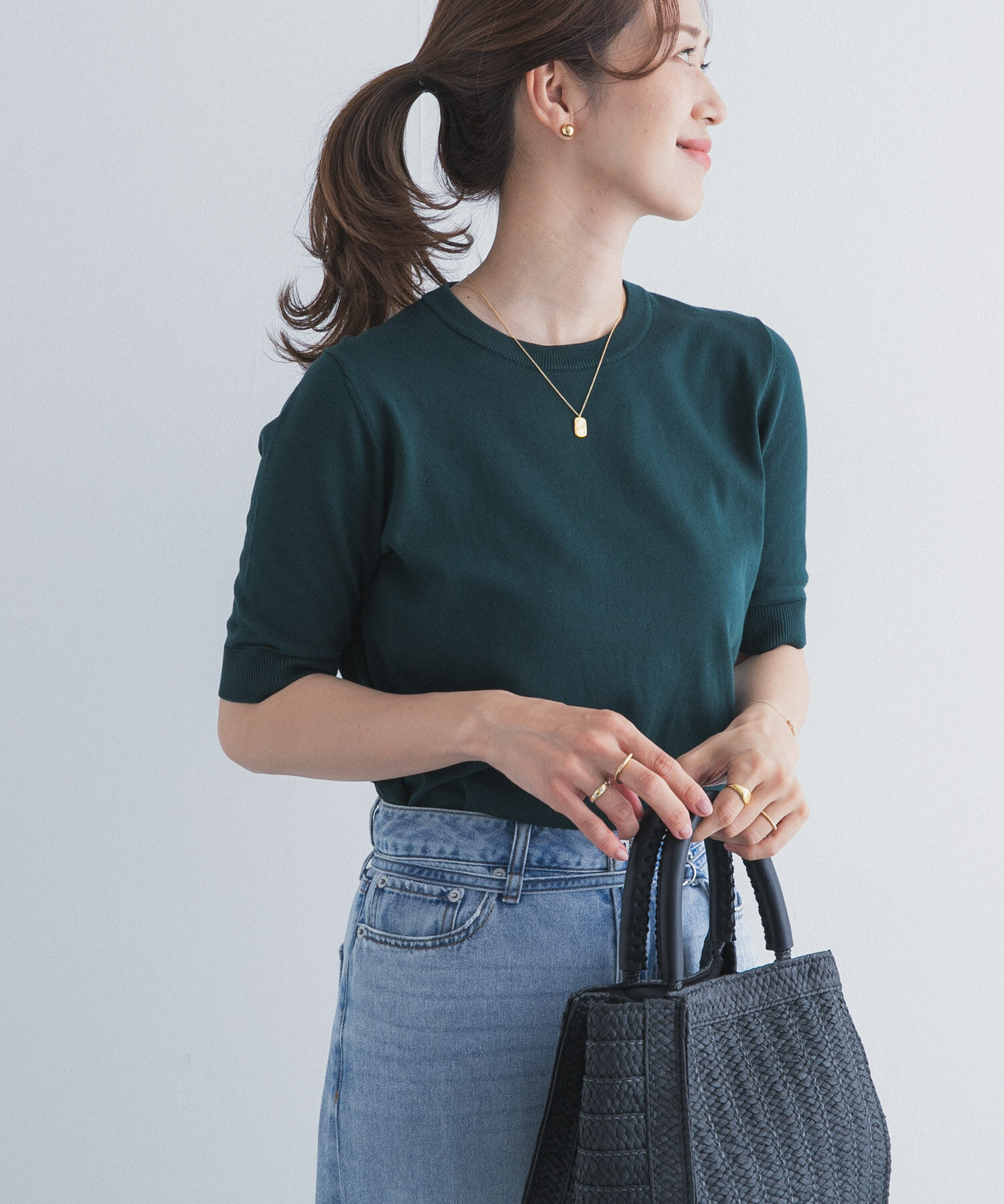 URBAN RESEARCH DOORS「『UR TECH ひやサラクール』コットンハーフスリーブKNIT」|ニット・セーター|グリーン