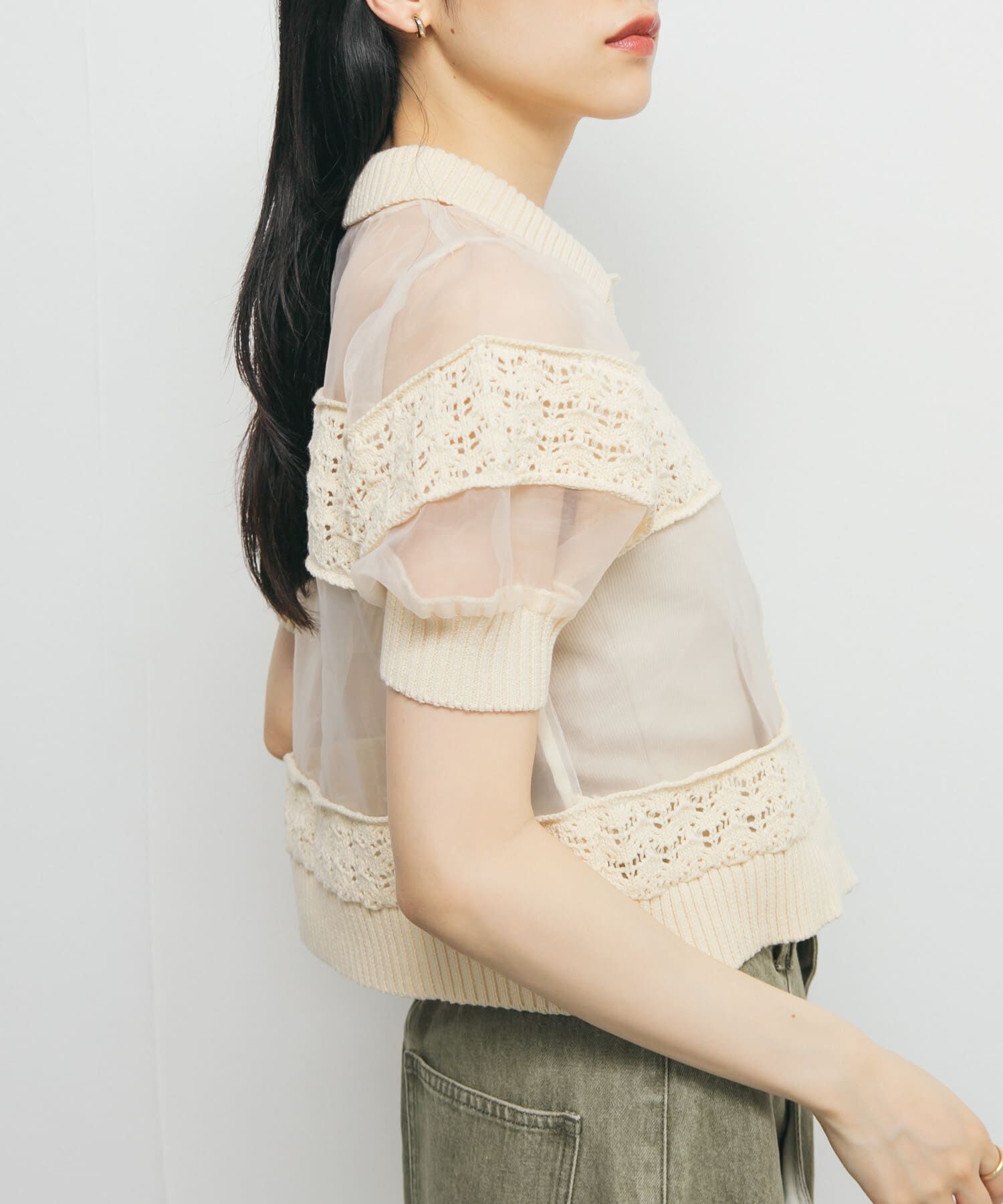  「クロシェニットドッキングブラウス」|シャツ・ブラウス|