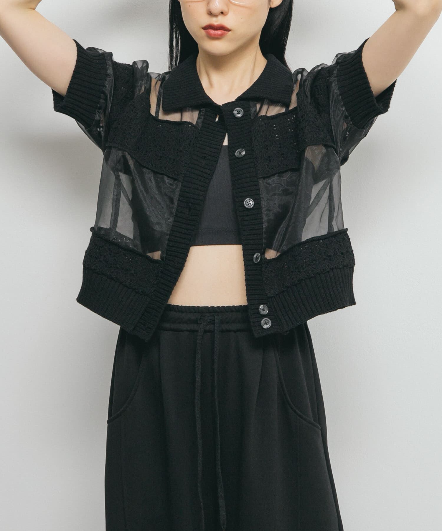  「クロシェニットドッキングブラウス」|シャツ・ブラウス|