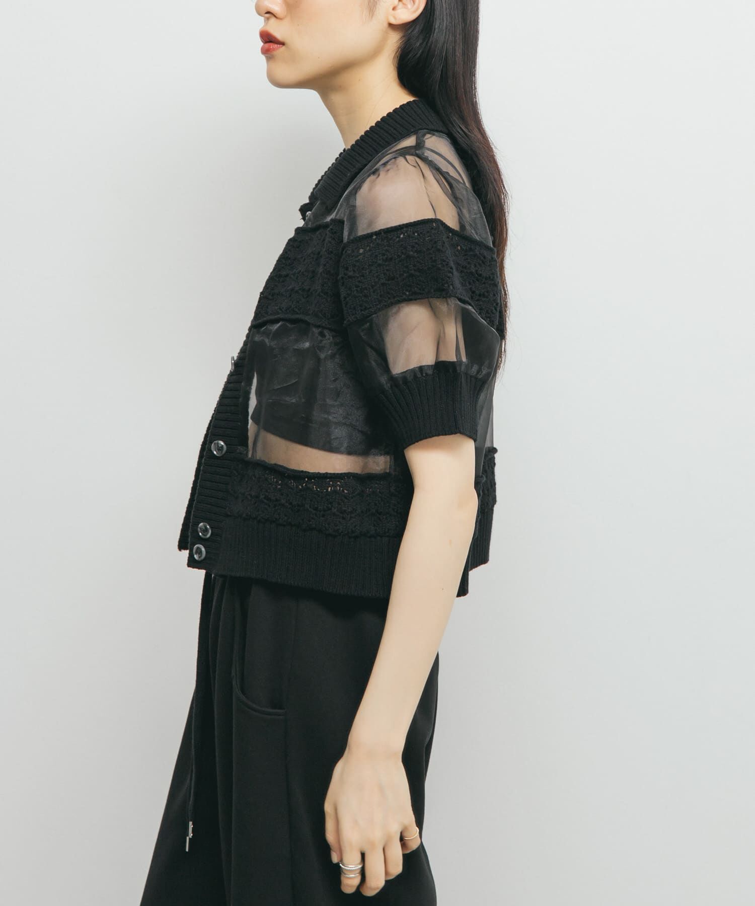  「クロシェニットドッキングブラウス」|シャツ・ブラウス|