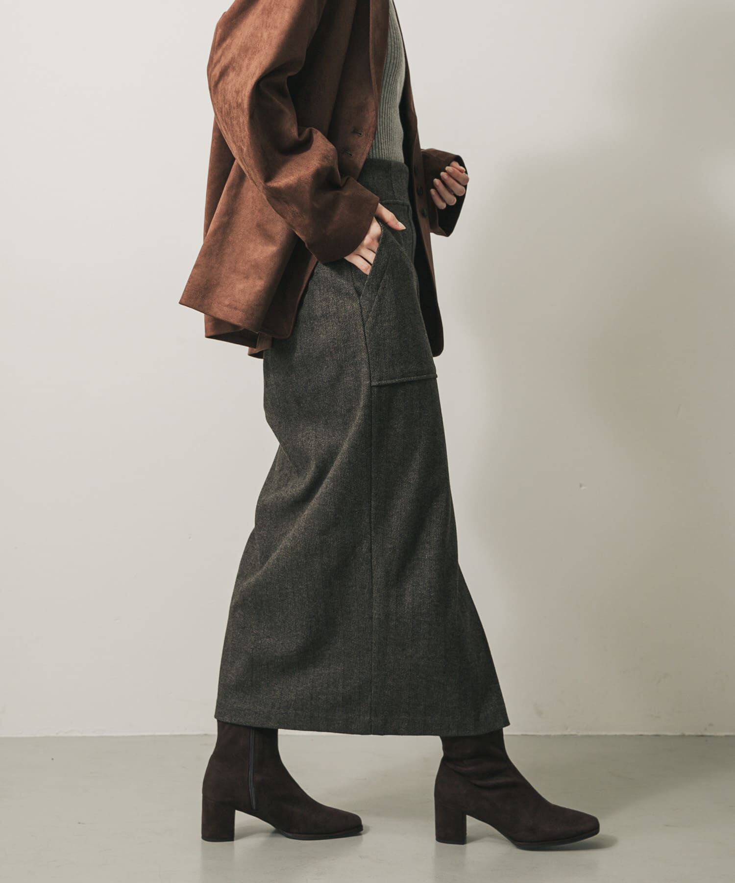 SENSE OF PLACE by URBAN RESEARCH「『XS, TALLサイズ/WEB限定』ジャージーメルトンアウトポケットスカート」|スカート|ブラウン系その他