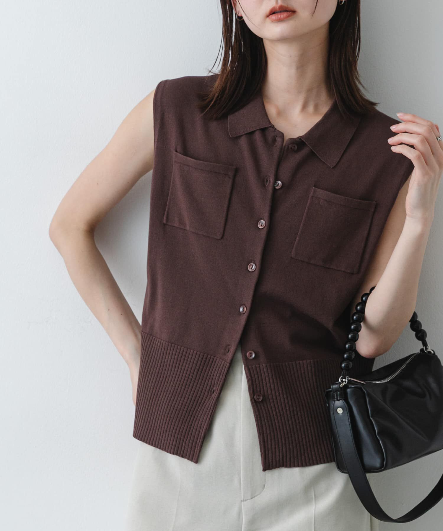 SENSE OF PLACE by URBAN RESEARCH「『洗濯可』近赤外線カットエリツキニットベスト」|ベスト・ジレ|ブラウン