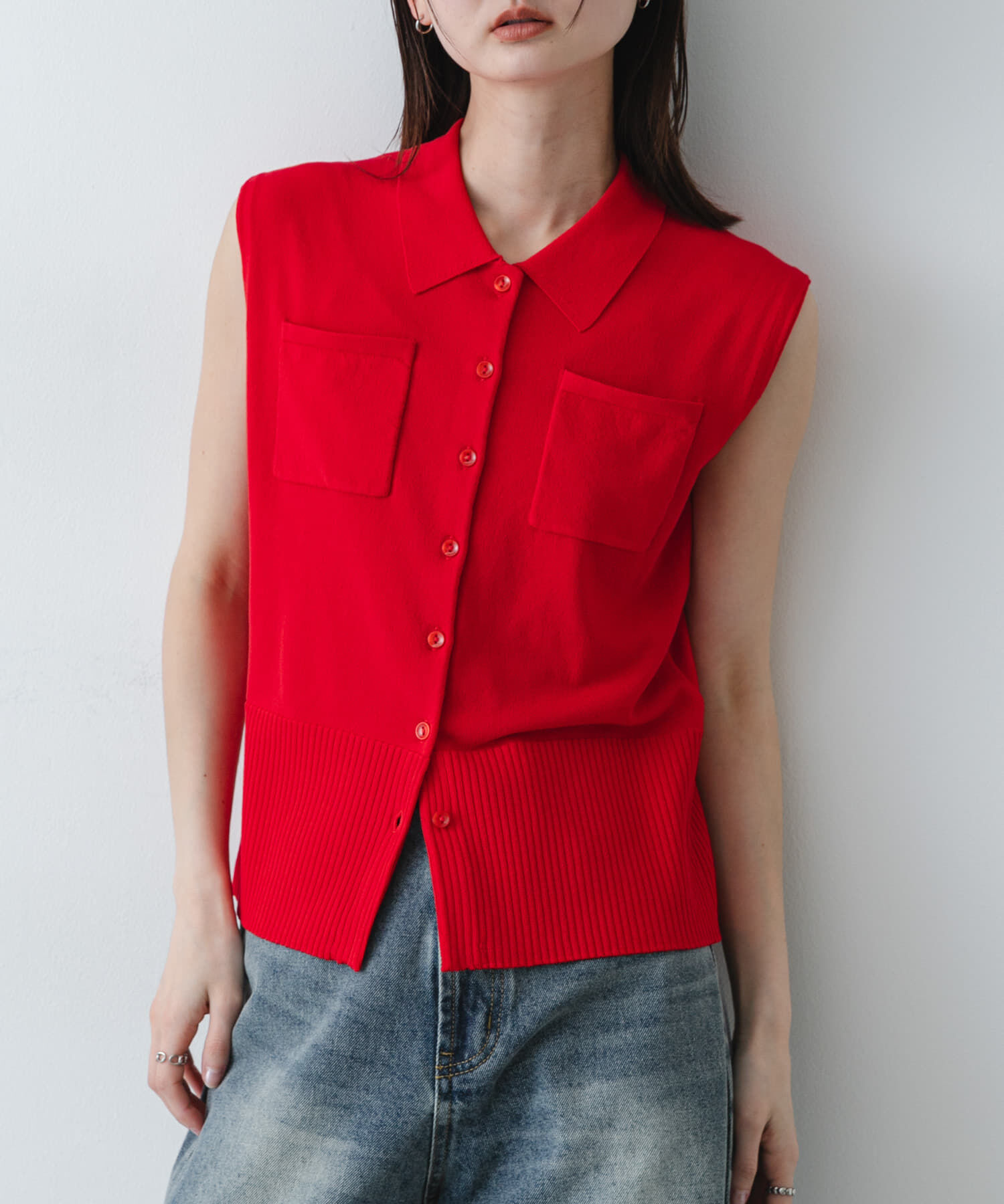 SENSE OF PLACE by URBAN RESEARCH「『洗濯可』近赤外線カットエリツキニットベスト」|ベスト・ジレ|レッド