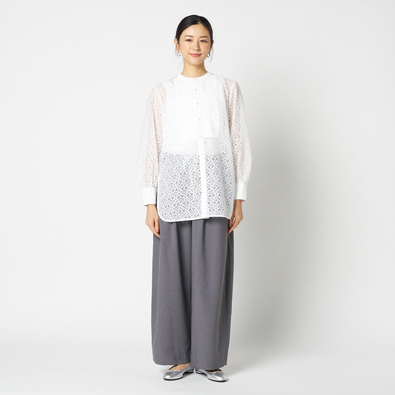 HELIOPOLE「HELIOPOLE LACE COLLARLESS SHIRT」|シャツ・ブラウス|