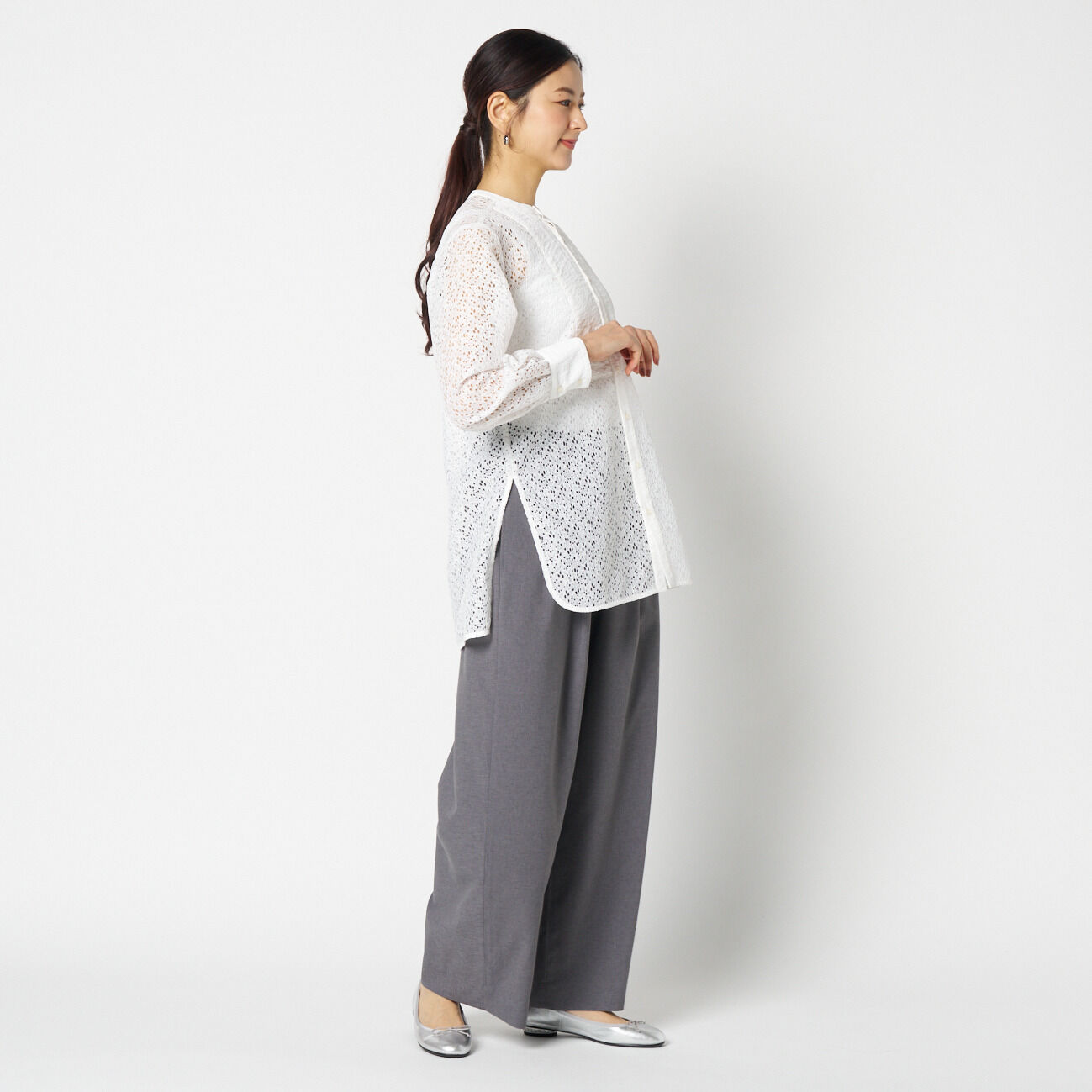 HELIOPOLE「HELIOPOLE LACE COLLARLESS SHIRT」|シャツ・ブラウス|