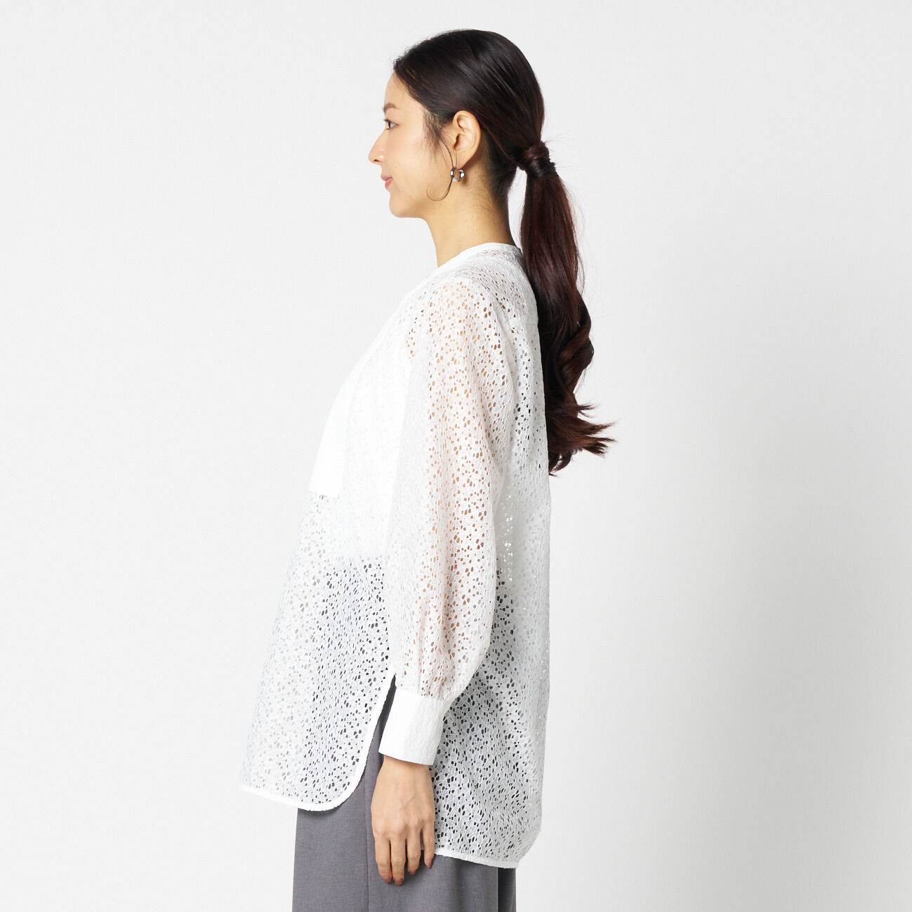 HELIOPOLE「HELIOPOLE LACE COLLARLESS SHIRT」|シャツ・ブラウス|