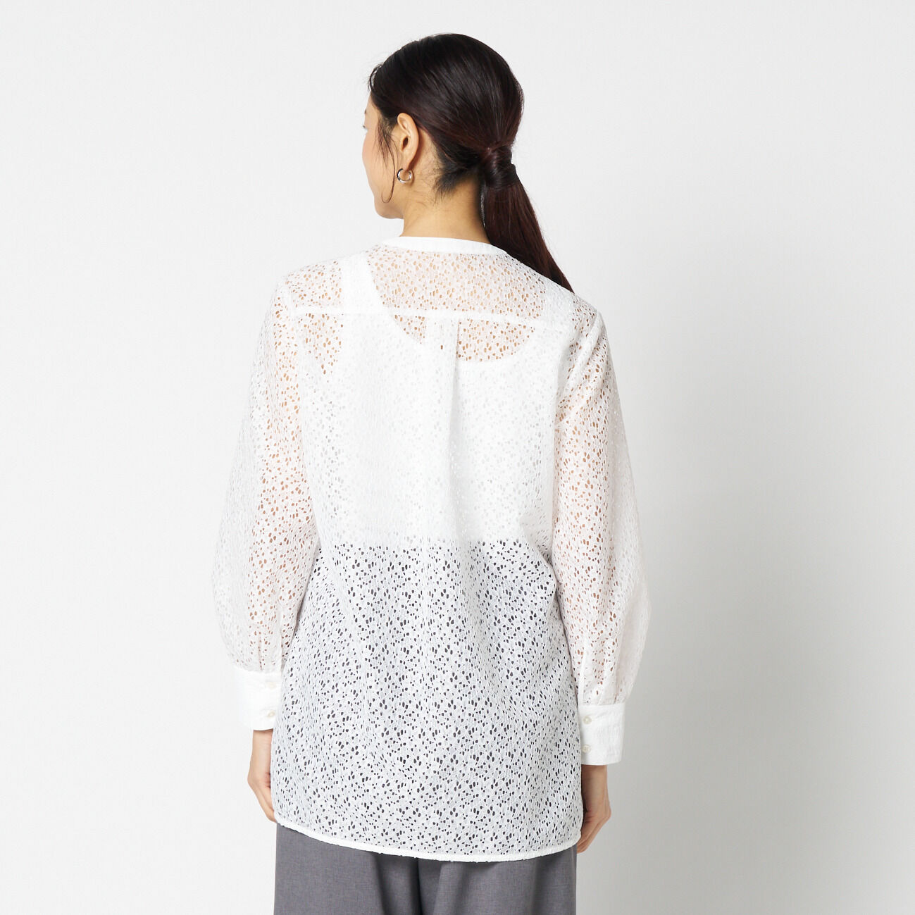 HELIOPOLE「HELIOPOLE LACE COLLARLESS SHIRT」|シャツ・ブラウス|