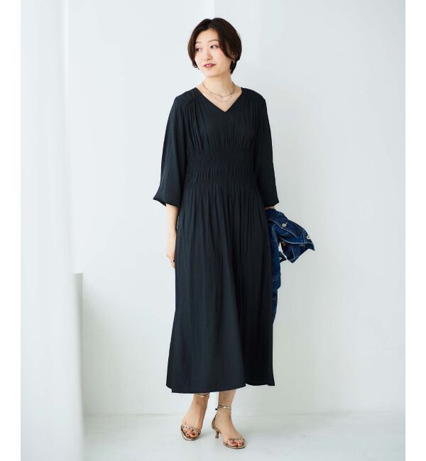 le.coeur blanc「シャーリングVネックワンピース」|ワンピース|