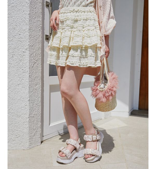 MAJESTICLEGON「カットレースフリルミニスカパン」|スカート|アイボリー