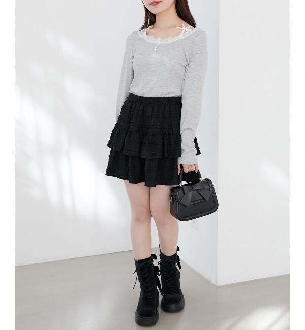 MAJESTICLEGON「カットレースフリルミニスカパン」|スカート|