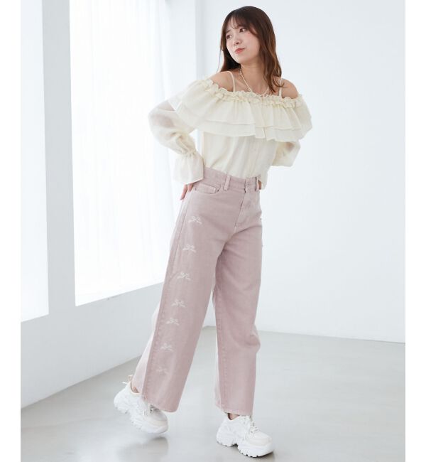 MAJESTICLEGON「リボンビジューデニムパンツ」|デニム|