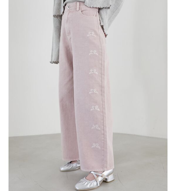 MAJESTICLEGON「リボンビジューデニムパンツ」|デニム|