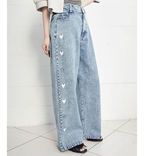 MAJESTICLEGON「リボンビジューデニムパンツ」|デニム|