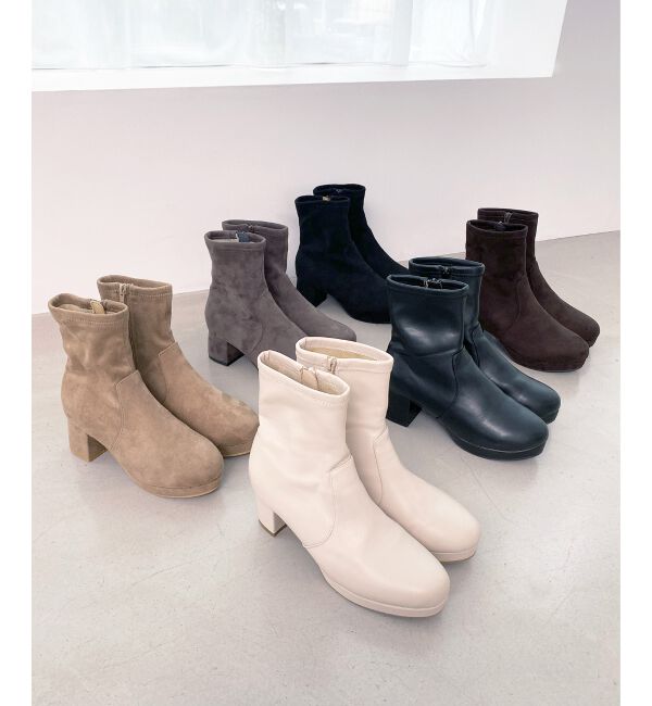  「フカフカヒールストレッチブーツ」|ショートブーツ|