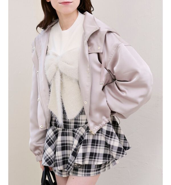  「サテンショートフードブルゾン」|ブルゾン・スタジャン|