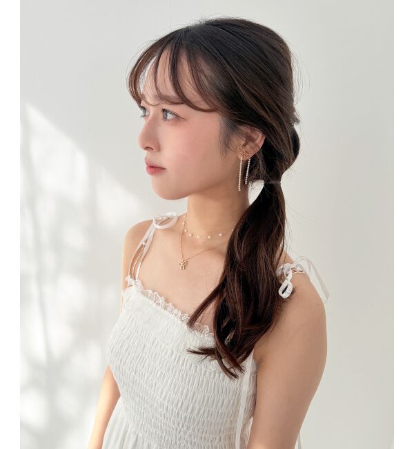  「パール&times;リボンモチーフ2連ネックレス」|ネックレス|