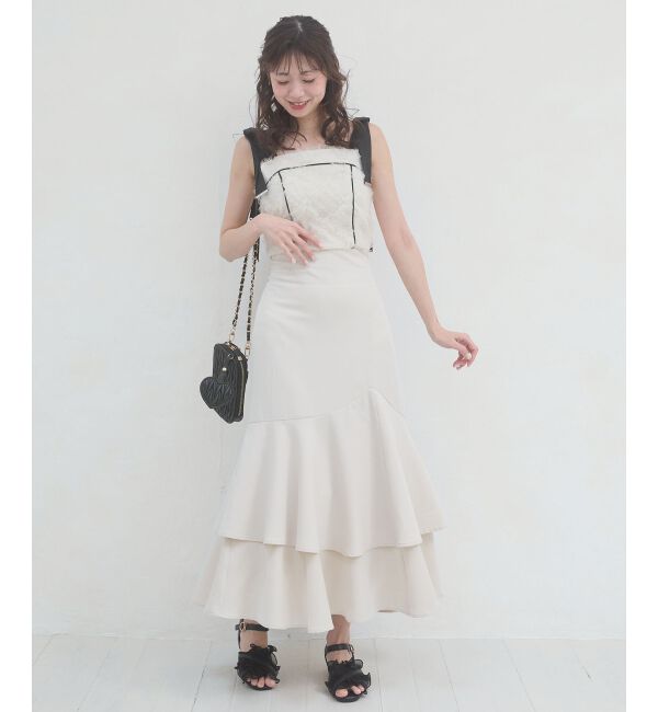  「肩リボンバイカラーマーメイドワンピ」|ワンピース|アイボリー