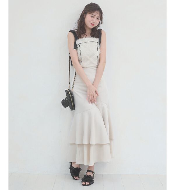  「肩リボンバイカラーマーメイドワンピ」|ワンピース|