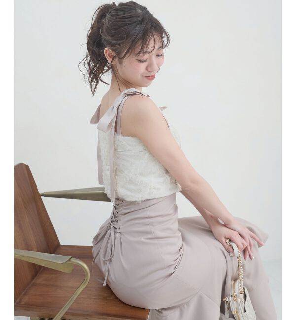  「肩リボンバイカラーマーメイドワンピ」|ワンピース|