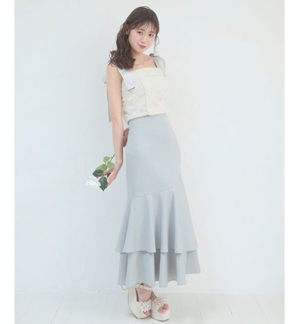  「肩リボンバイカラーマーメイドワンピ」|ワンピース|