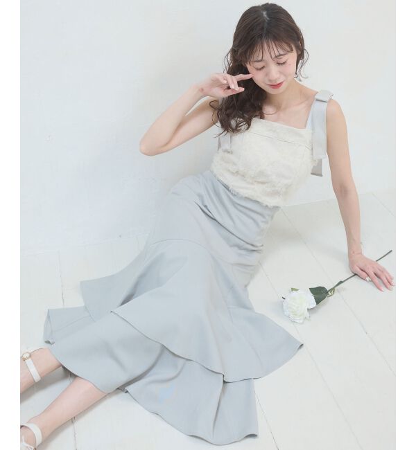  「肩リボンバイカラーマーメイドワンピ」|ワンピース|