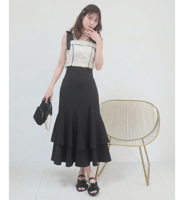  「肩リボンバイカラーマーメイドワンピ」|ワンピース|