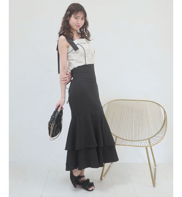  「肩リボンバイカラーマーメイドワンピ」|ワンピース|