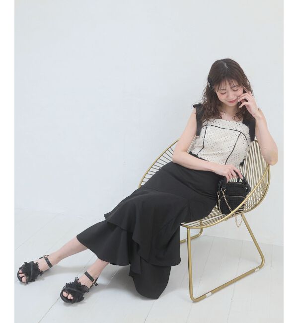  「肩リボンバイカラーマーメイドワンピ」|ワンピース|