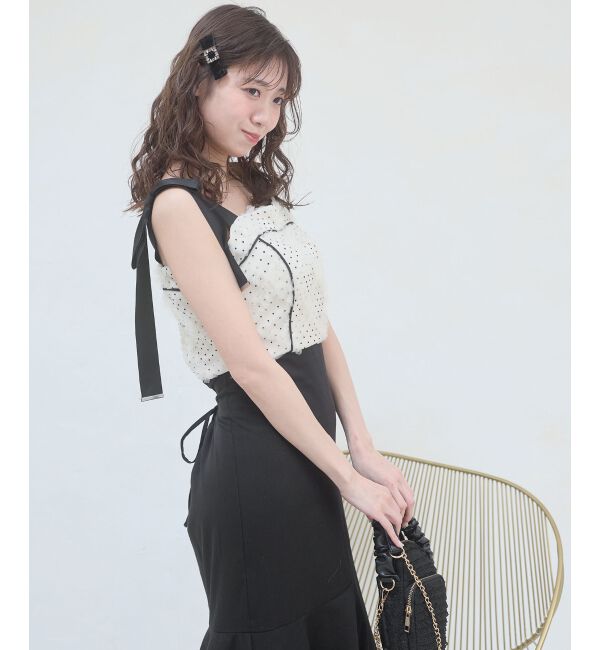  「肩リボンバイカラーマーメイドワンピ」|ワンピース|