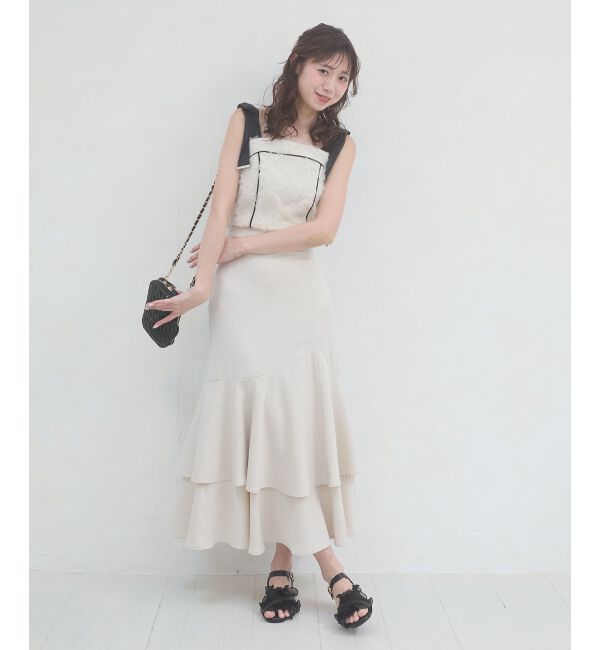  「肩リボンバイカラーマーメイドワンピ」|ワンピース|