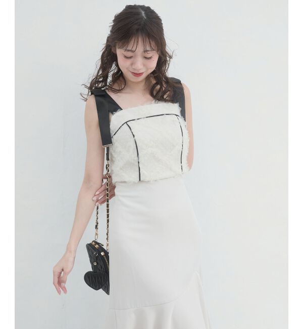  「肩リボンバイカラーマーメイドワンピ」|ワンピース|