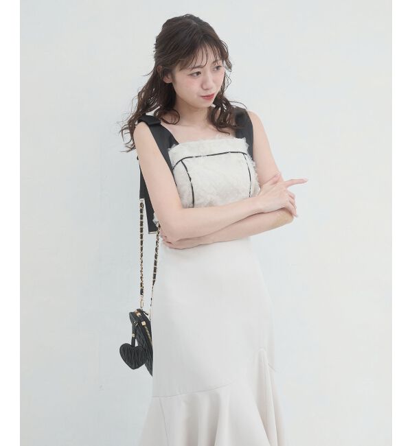  「肩リボンバイカラーマーメイドワンピ」|ワンピース|