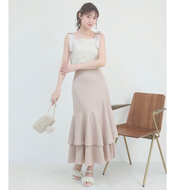  「肩リボンバイカラーマーメイドワンピ」|ワンピース|