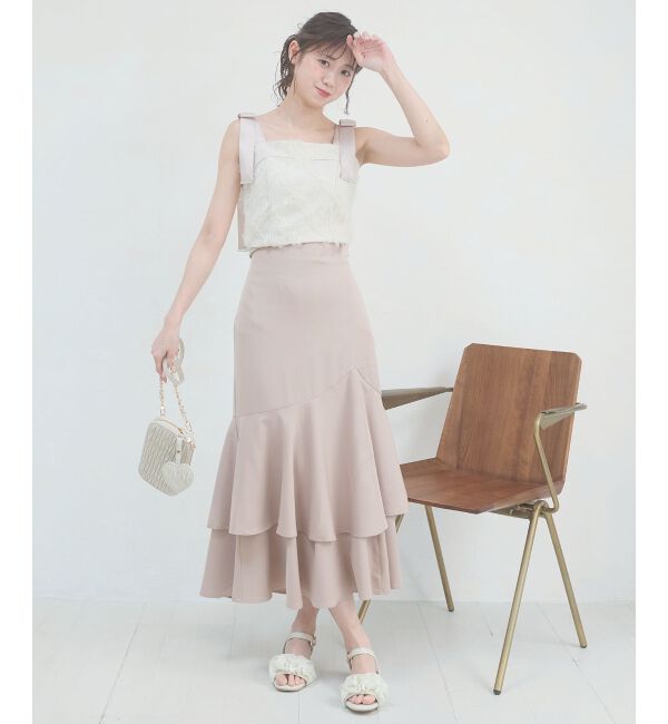  「肩リボンバイカラーマーメイドワンピ」|ワンピース|