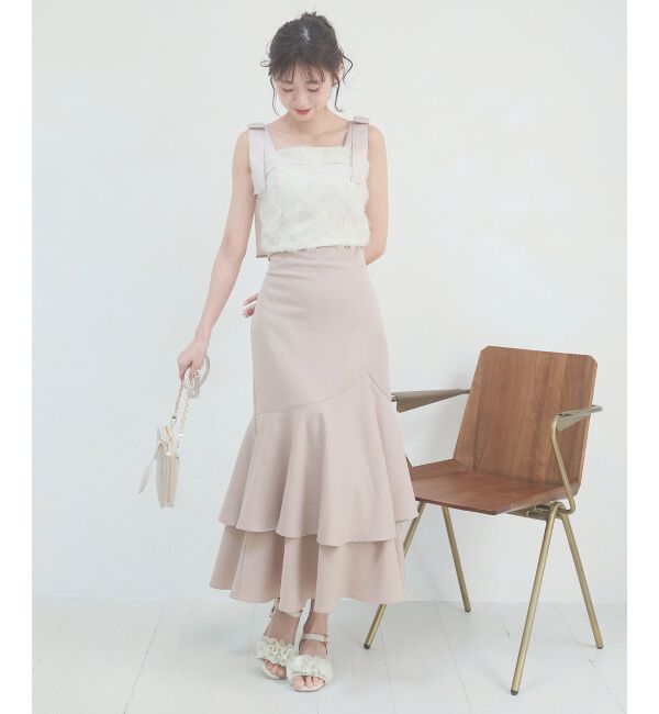  「肩リボンバイカラーマーメイドワンピ」|ワンピース|