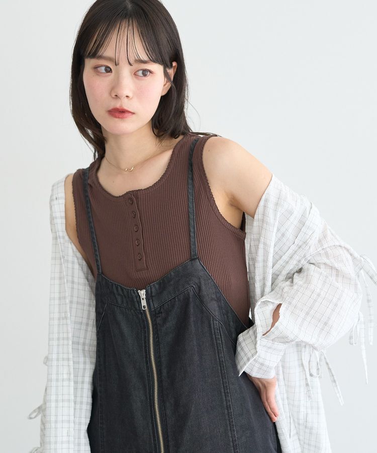 earth music&ecology「ピコミシンヘンリーネックタンクトップ」|インナー|Brown