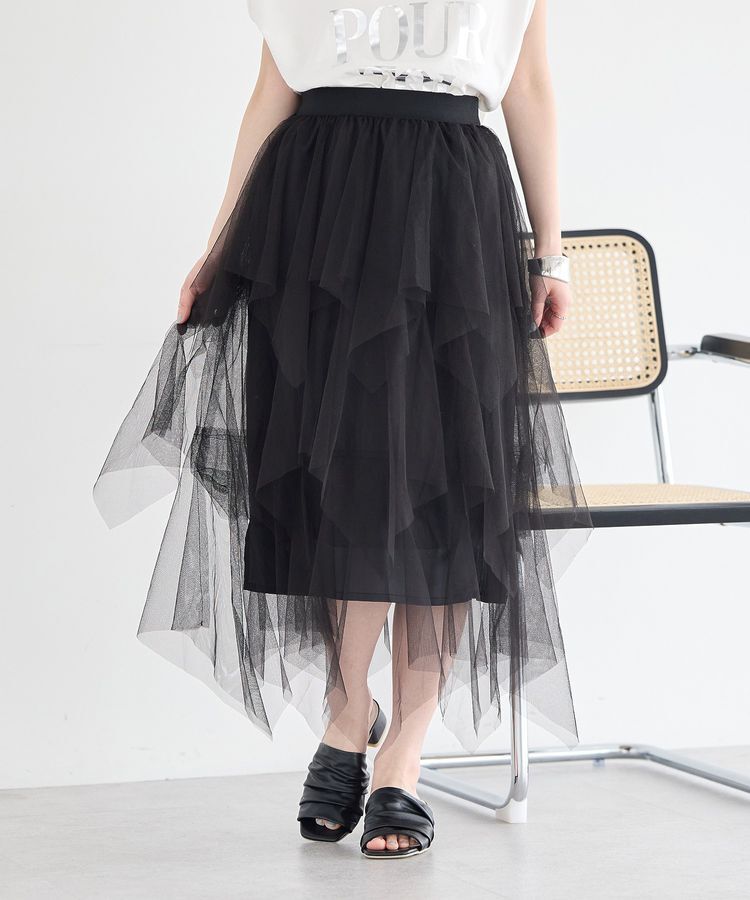 earth music&ecology「2wayレイヤードチュールスカート」|スカート|Black
