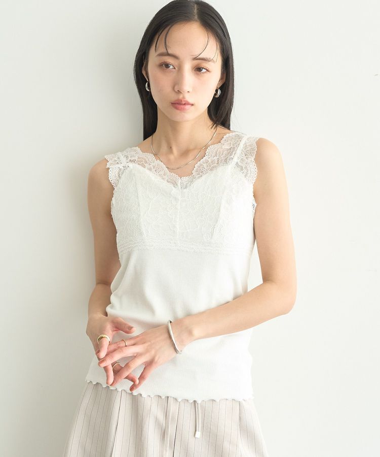 earth music&ecology「前後2WAYレースタンクトップ」|インナー|Ivory