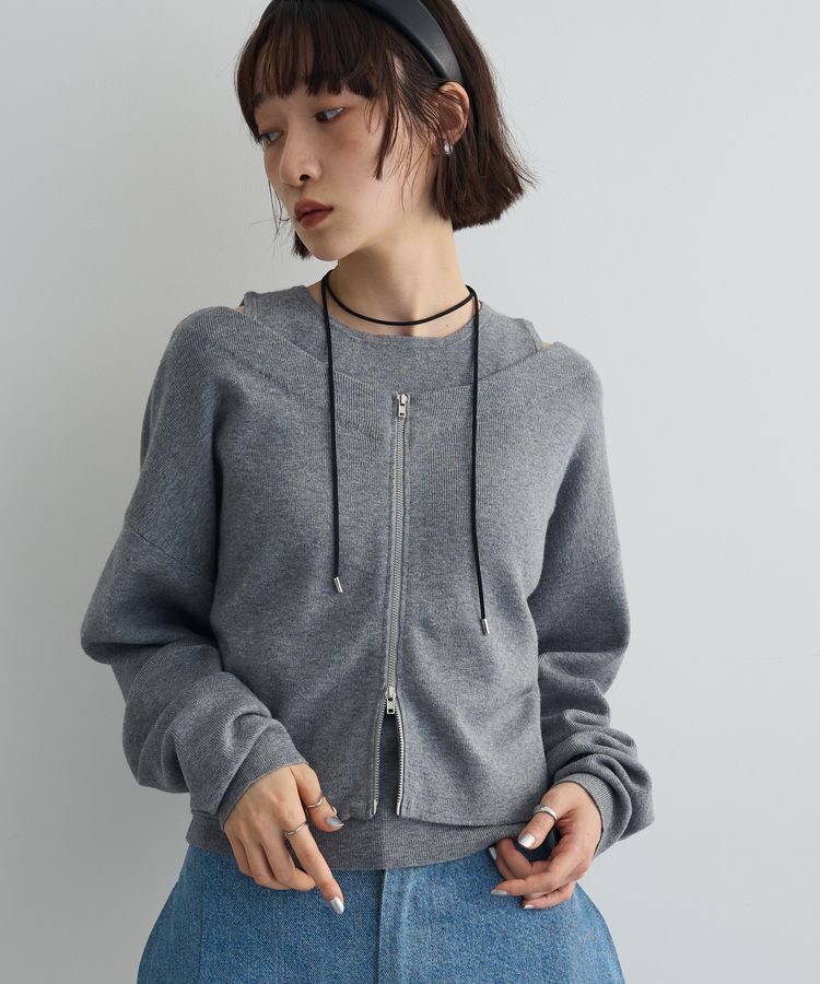 AnriettMusee「SET2点Zipニットカーディガン+アメスリタンク」|ニット・セーター|Gray Mixture