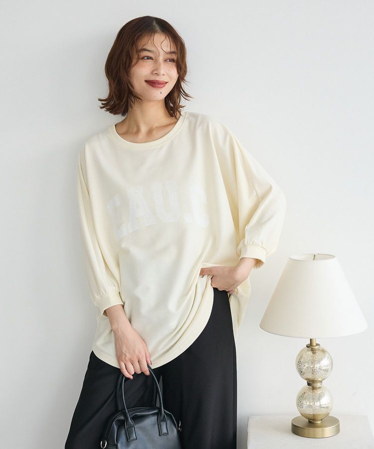 Green Parks「7分袖ミニ裏毛ドルマンロゴプルオーバー」|Tシャツ・カットソー|Ecru